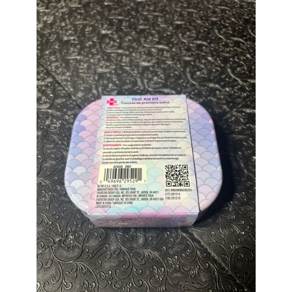 New Mermaid Print Compact First Aid Kit - Pastel Purple Pink Blue 21 pc
